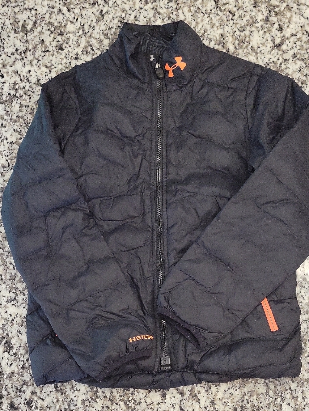 Under Armour Black Puffer Jacket with Orange Details, Youth M